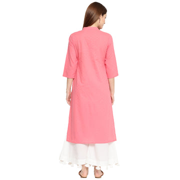 Women Straight Fit Woven Schiffli Embroidered Kurta