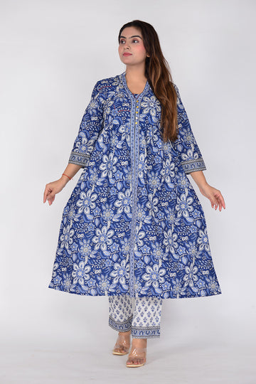 Women Printed Woven Cotton Kurta Pant with Dupatta Set