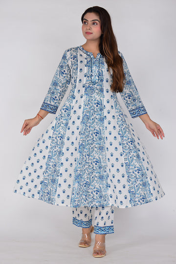 Women Anarkali Kurta Palazzo with Dupatta Printed Woven Cotton Set