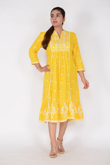 Women Printed A-Line Woven Rayon Ethnic Wear Dress