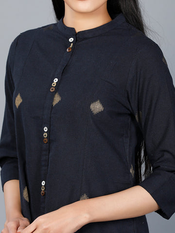 Women's Wear Printed A Line Woven Blend Yarn Dyed Navy Kurta