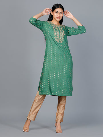 Women Woven Rayon Polka Dot & Embroidered Party Wear Kurta