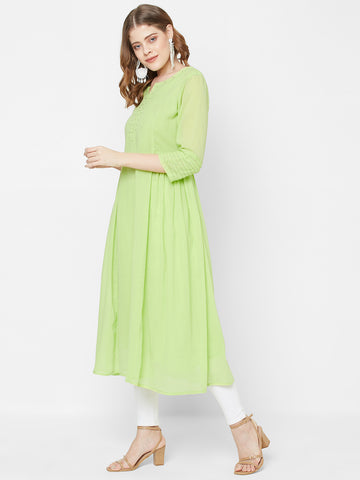 Women PST Printed Flared Lime Causal Wear Kurta