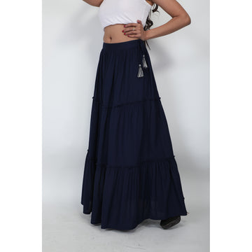 Womens Woven Rayon Navy Flared Skirt
