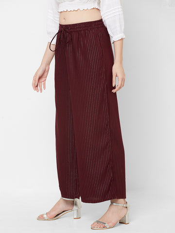 Women Woven Rayon Lurex Wine Palazzo