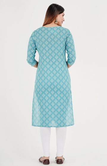 Women's Cotton Printed Straight Causal Kurta