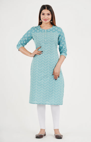Women's Cotton Printed Straight Causal Kurta