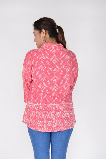 Women Short Woven Rayon Printed Causal Top