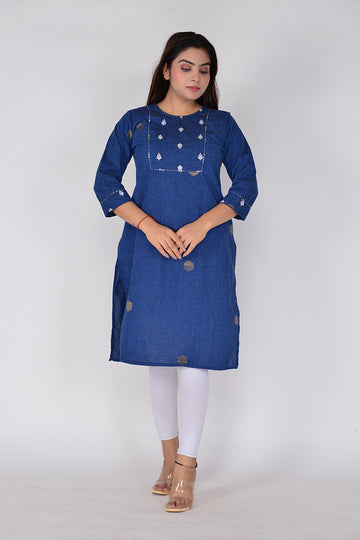Sitayya Women Printed Woven Yarn Dyed Dark Blue Kurta