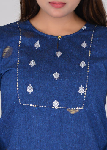 Sitayya Women Printed Woven Yarn Dyed Dark Blue Kurta