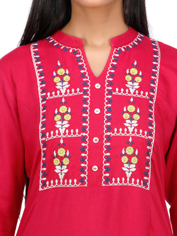 Women Woven Rayon Embroidered A Line Kurta