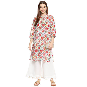 Women Woven Cambric Straight Floral Printed Kurta