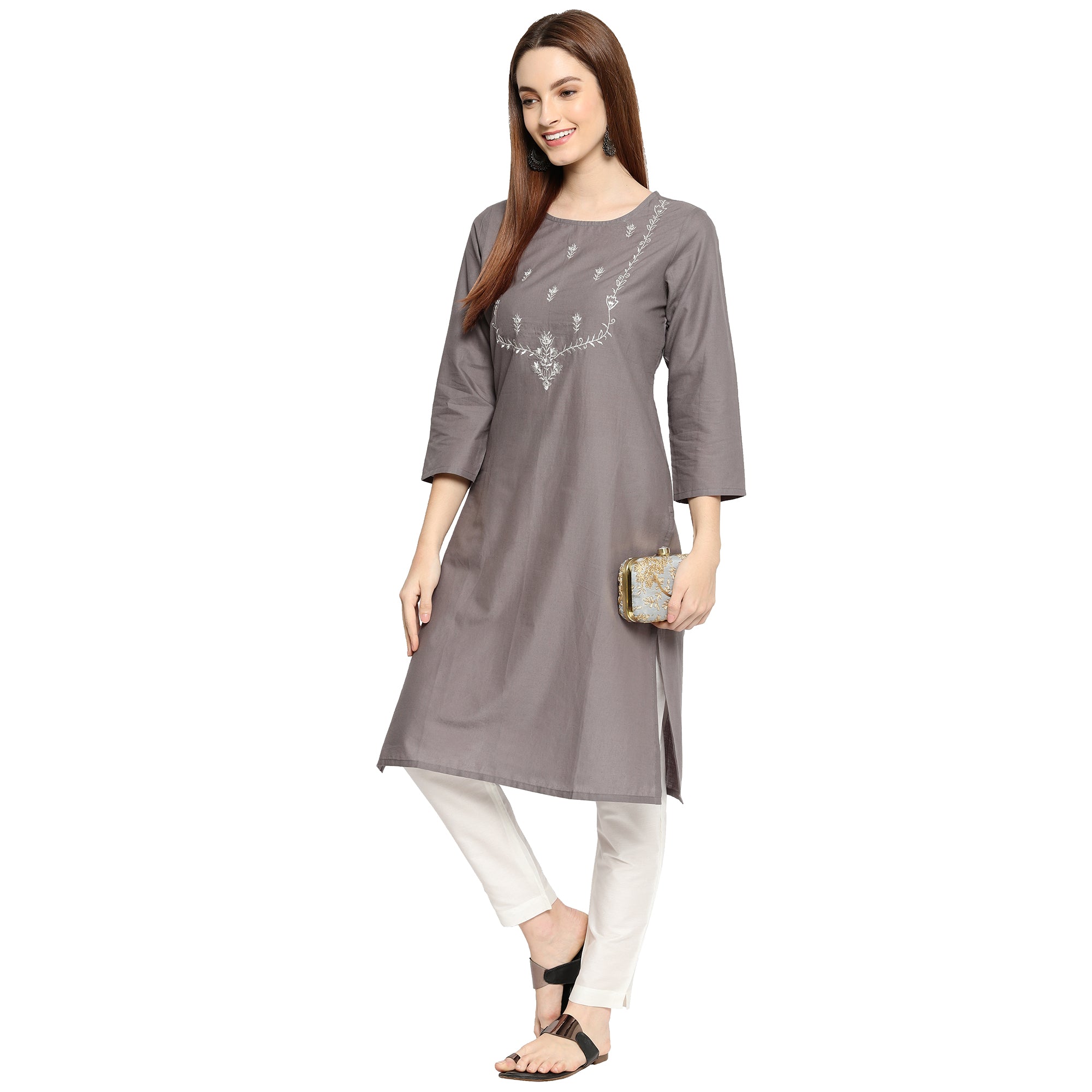 Women Straight Fit Woven Cambric Embroidered Kurta