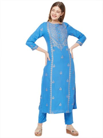 Women Wear Straight Fit Woven Rayon Golden Printed Kurta