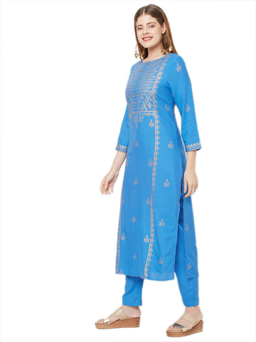 Women Wear Straight Fit Woven Rayon Golden Printed Kurta