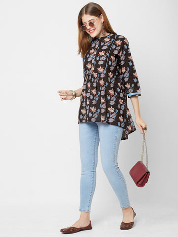 Women Floral Printed Woven Cambric Top