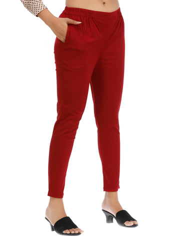 Women Woven Cotton Lycra Narrow Ankle Length Pant