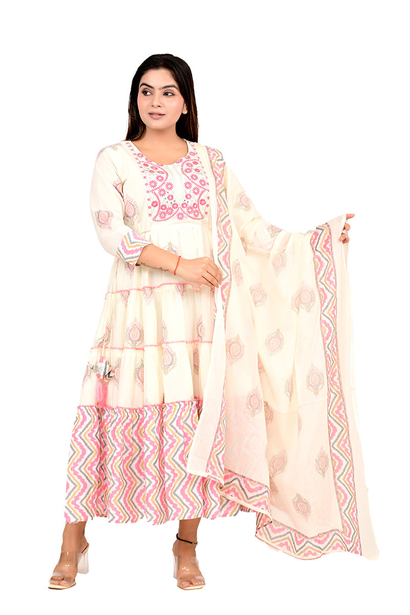 Sitayya Women Printed Gather Dress Woven Cotton Ethnicwear Dress