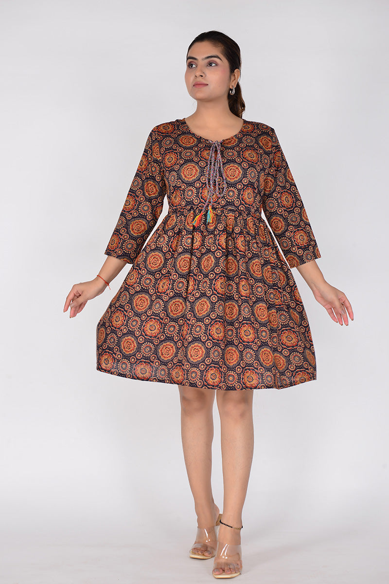 Women's Printed Gather Dress Woven Cotton Ethnic Wear Dress