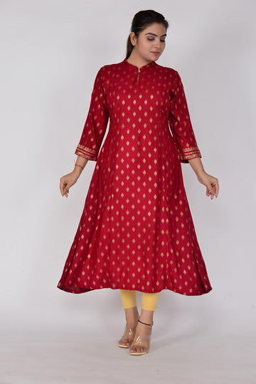 Women Printed Straight Fit Woven Rayon Ethnic Wear Kurta