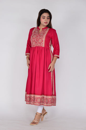 Sitayya Womens Solid Gather Dress Woven Rayon Ethnicwear Kurta