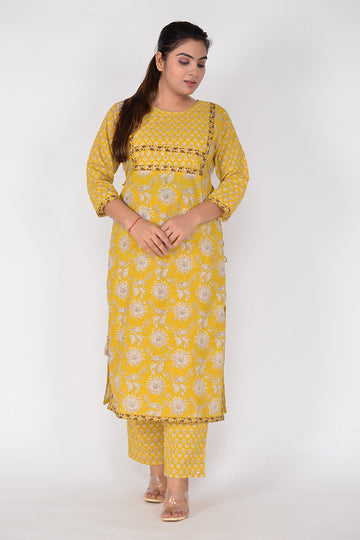 Printed Straight Fit Woven Cotton Ethnic Kurta Pant Set