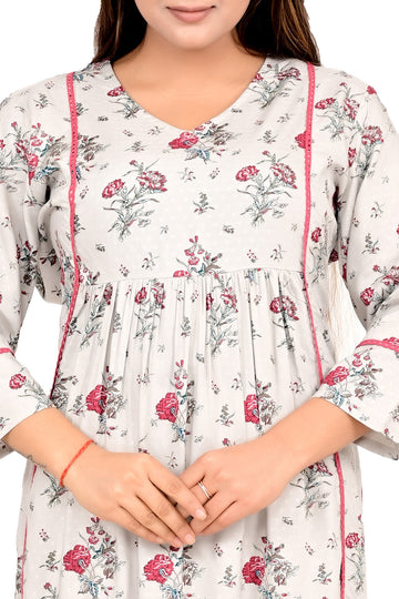 Women Printed Gathered Dress Woven Rayon Dobby Ethnic Kurta