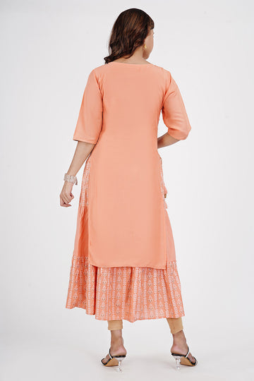 Women Woven Rayon Embroidered Layered Kurta