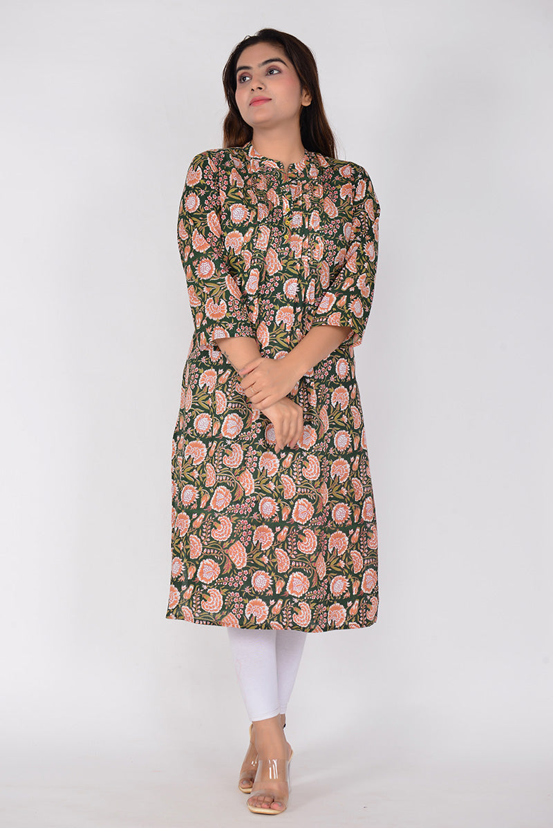 Sitayya Women Printed Pin Tuck Woven Cotton Ethnic Kurta