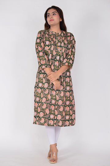 Sitayya Women Printed Pin Tuck Woven Cotton Ethnic Kurta