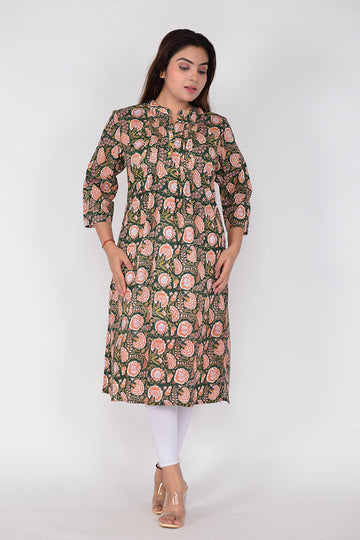 Sitayya Women Printed Pin Tuck Woven Cotton Ethnic Kurta