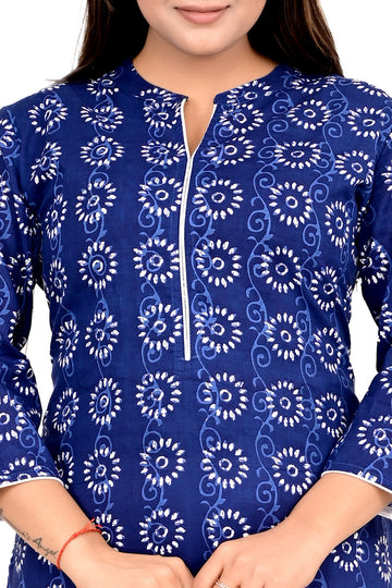 Sitayya Women Printed Straight Fit Woven Cotton Blue Ethnic Kurta