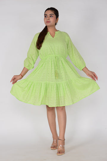 Women Solid Woven Rayon Mint Green Gather Dress