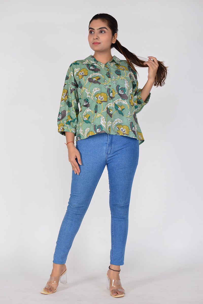 Sitayya Women Printed Kaftan Top Woven Cotton Ethnic Top