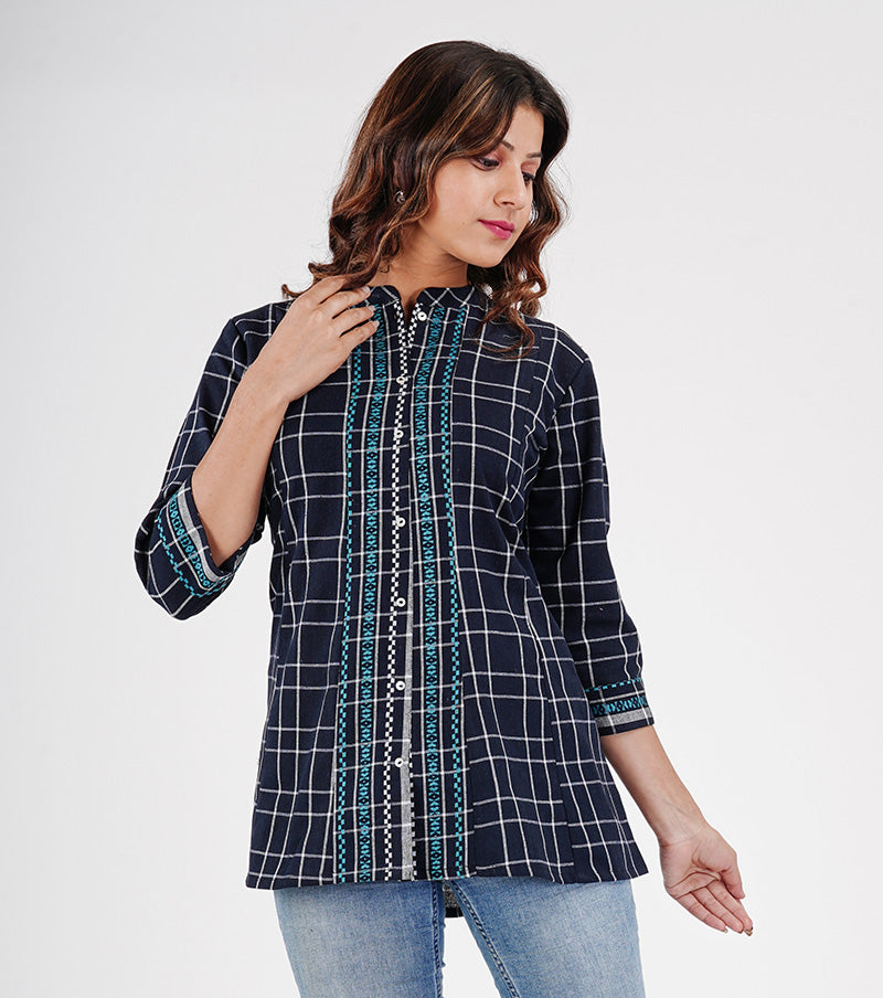 Sitayya Women Yarn Dyed Dark Blue top