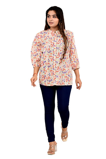 Women Printed Woven Cotton Ethnic Short Top