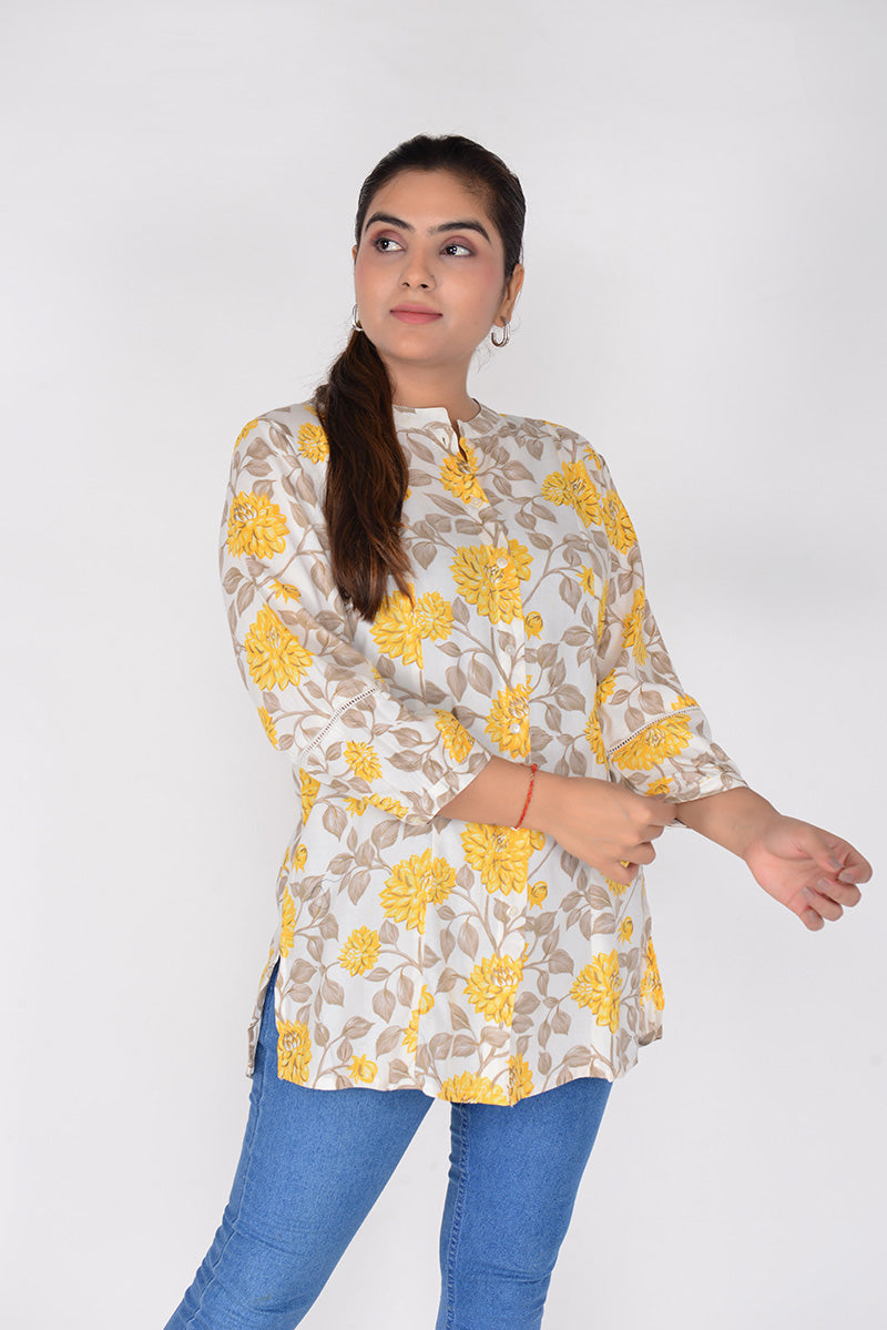 Women Floral Printed Tunic Woven Rayon Ethnic wear Top