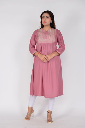 Solid Gathered Dress Woven Rayon Ethnicwear Kurta