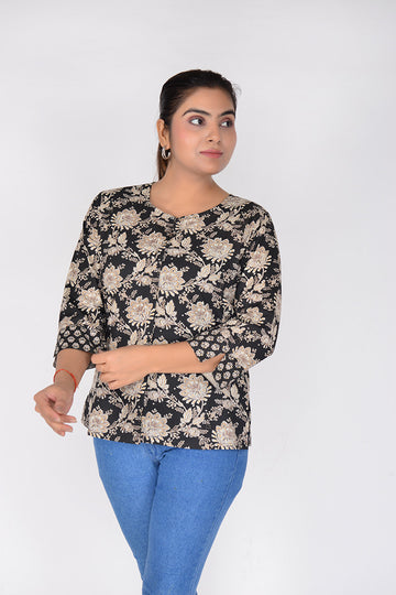 Women Floral Printed Short Woven Cotton Top