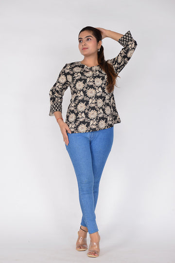 Women Floral Printed Short Woven Cotton Top