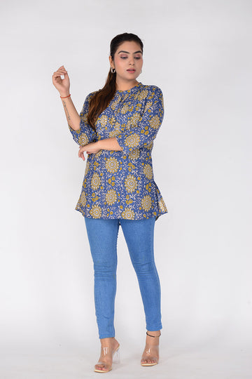 Women Printed Short Top Woven Cotton Ethnic Wear Top