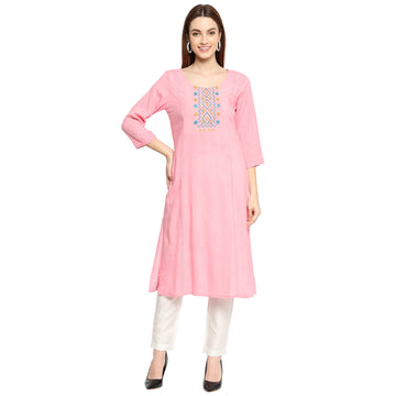 Women's Woven Rayon Straight Embroidered Kurta