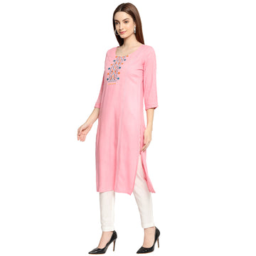 Women's Woven Rayon Straight Embroidered Kurta