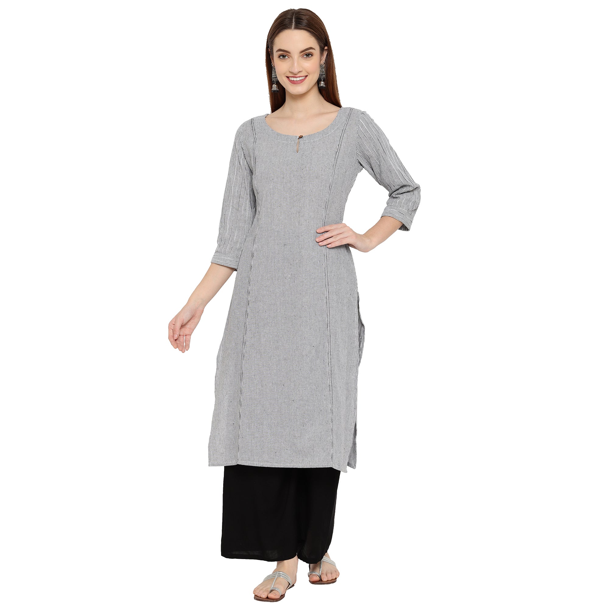 Women Stripes Straight Fit Woven Blend Ethnic Kurta