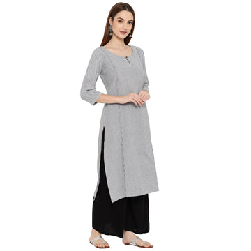 Women Stripes Straight Fit Woven Blend Ethnic Kurta