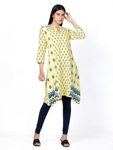 Women Straight Fit Woven Rayon Printed Ethnic Kurti