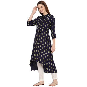 Women Printed High Low Woven Rayon Kurti