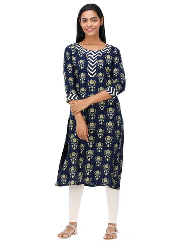 Women Woven Rayon Floral Printed Straight Fit Kurti
