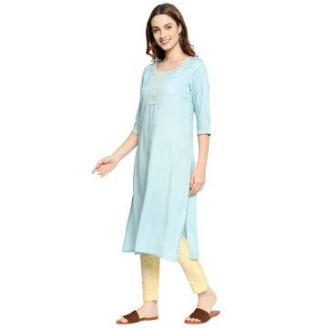 Women's Wear Woven Rayon Straight Kurti with Embroidered Work