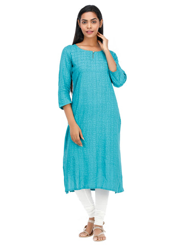 Women Wear Kurta in Woven Rayon Printed Straight Style